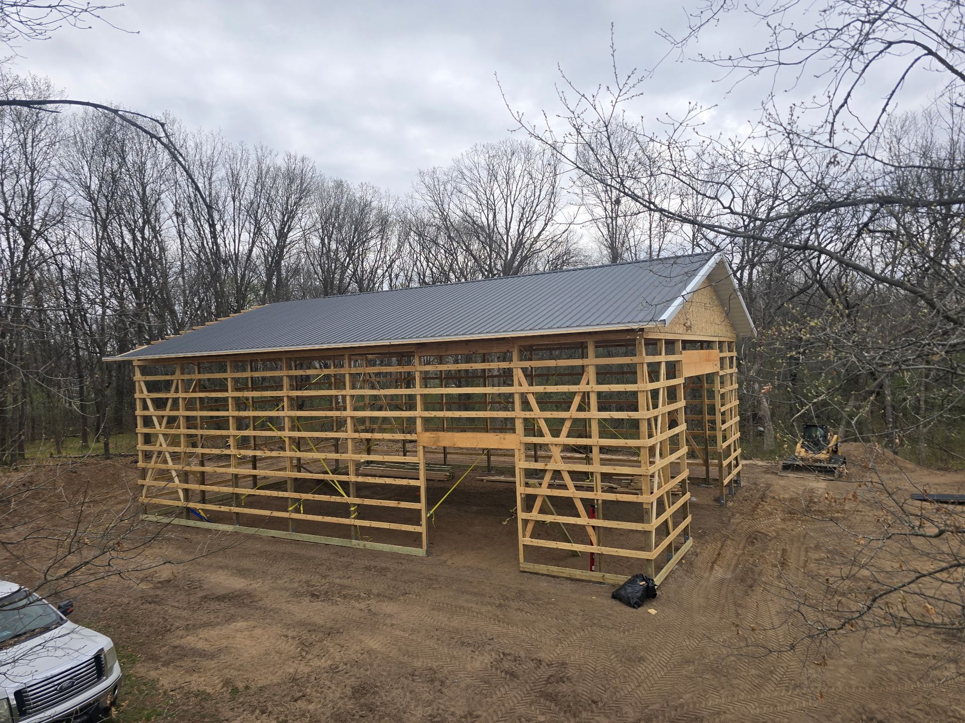 Active pole barn construction on a Minnesota jobsite