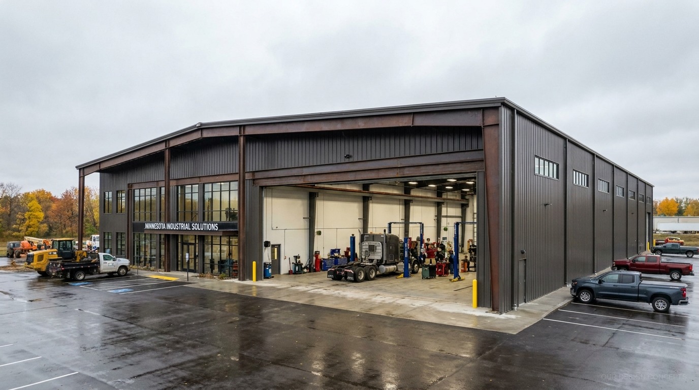 Design concept — commercial industrial pole building with diesel bay